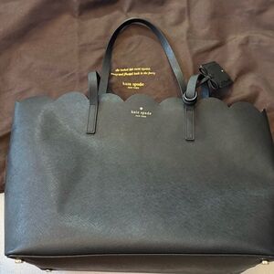 Kate Spade Black Scalloped Edge Leather Tote Handbag